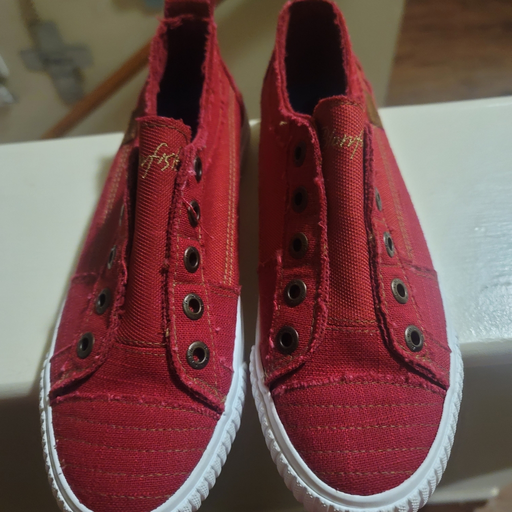 Womens Red Slip-On Canvas Sneakers